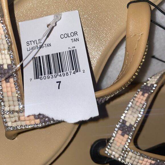 Ashley Blue Rhinestone Beach Bead Theme Flip Flops Sandals 7 Western Boho New - Picture 6 of 6